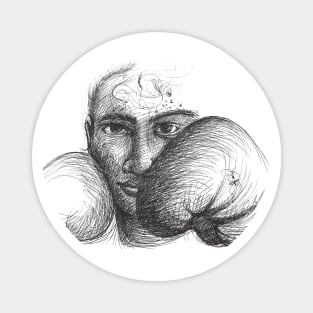 Woman Boxer with Boxing Gloves Black and White Hand Drawn Illustration Magnet